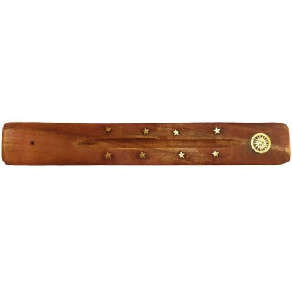 Support encens en bois - Lune et étoiles - 25,5 cm