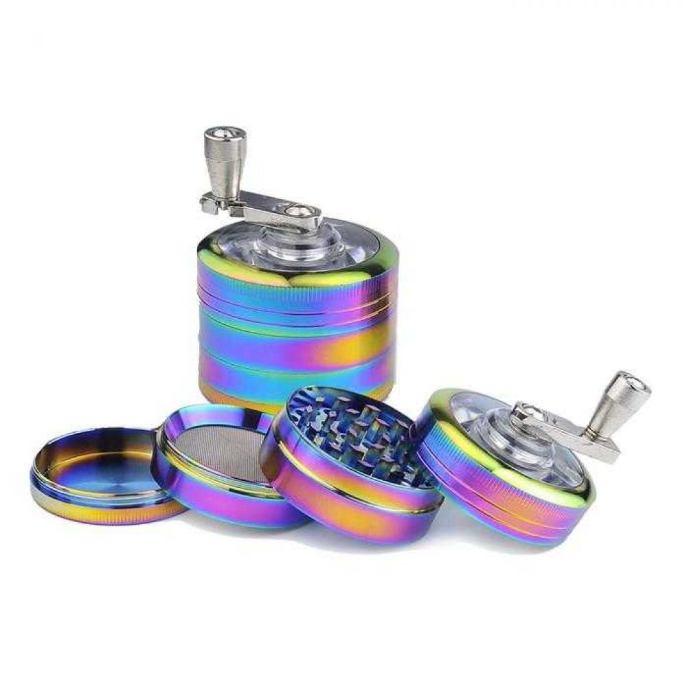 Grinder Manivelle Aluminium Rainbow - 55 mm - 4 parties - Hashtag CBD Products