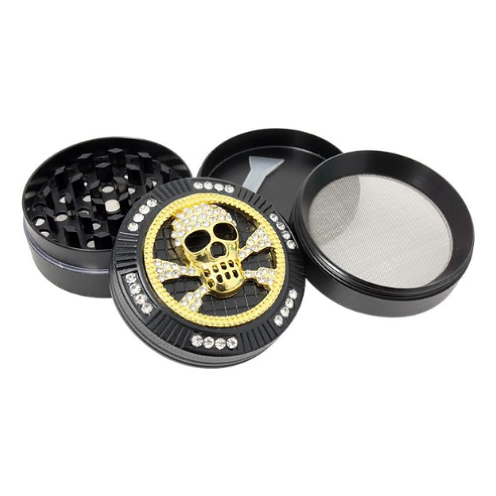 Grinder Noir Crâne Bling Bling - 50x40mm - 4 parties