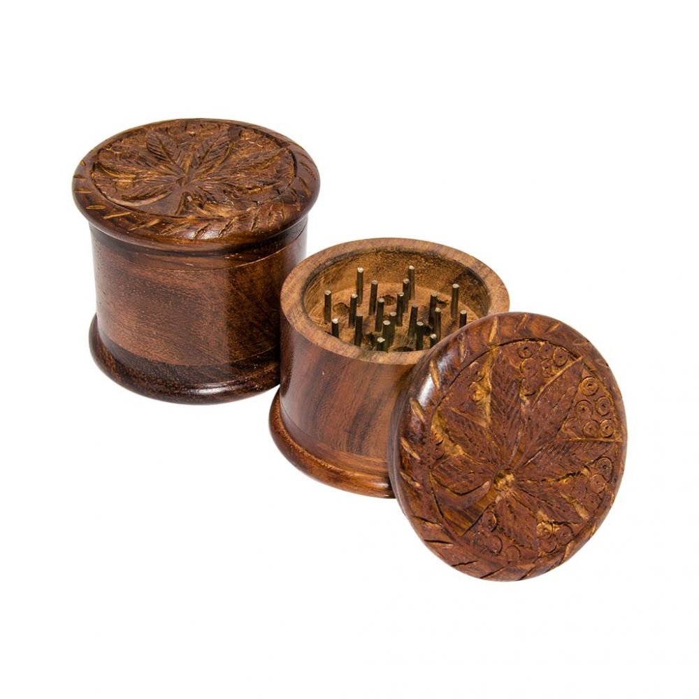 Grinder en bois gravé - 50mm - 3 parties