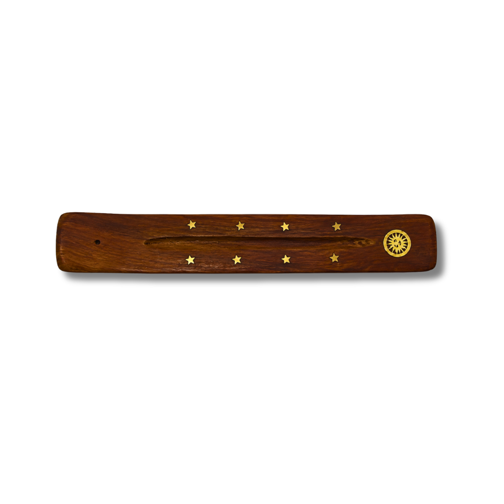 Support encens en bois - Lune et étoiles - 25,5 cm