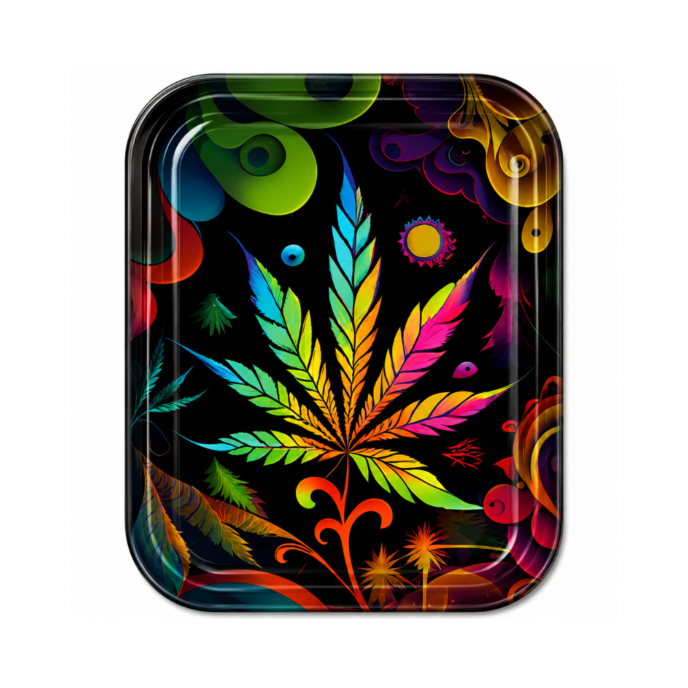 Grand Plateau en Métal Colourful Leaf - Accessoire CBD