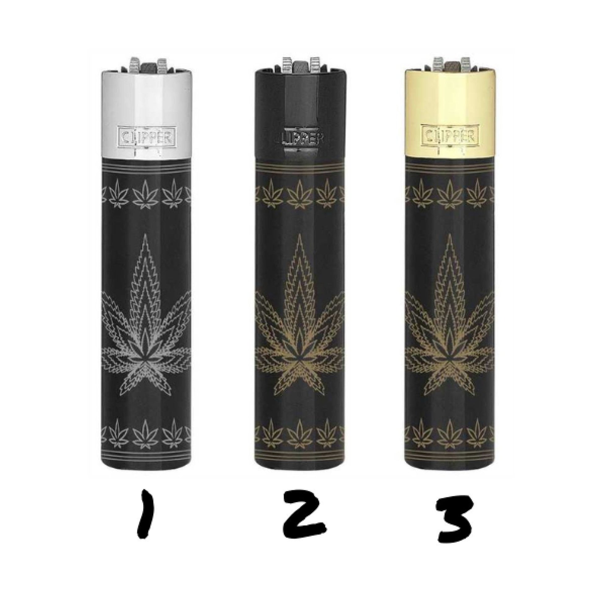 Metal Clipper Leaves Silhouette - Briquet métal avec design silhouettes de feuilles gravées
