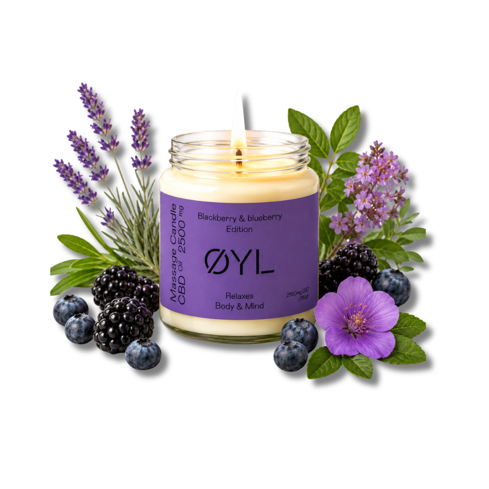Bougie de massage CBD Mûre-Myrtille OYL - 29.90€