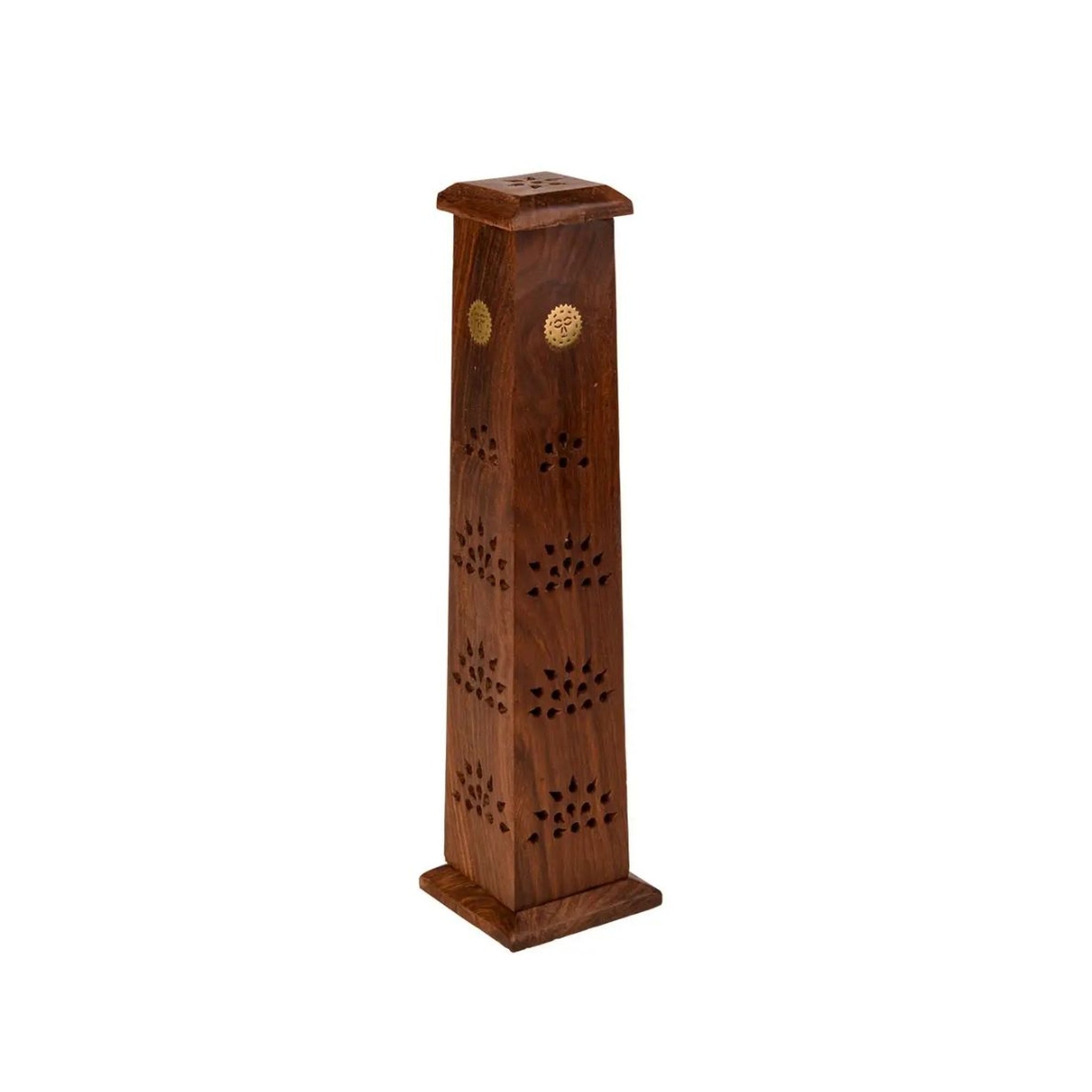 Support encens en bois avec motifs antiques, dimensions 30,5cm x 7,5cm