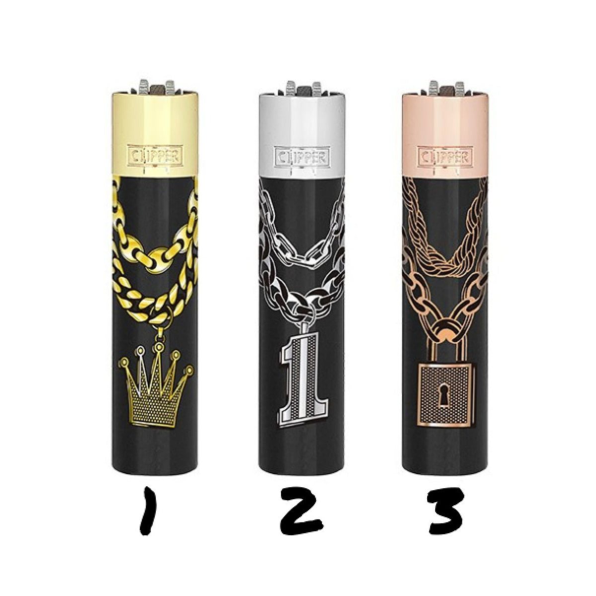Metal Clipper Bling Chains - Briquet en métal avec chaînes bling, design premium