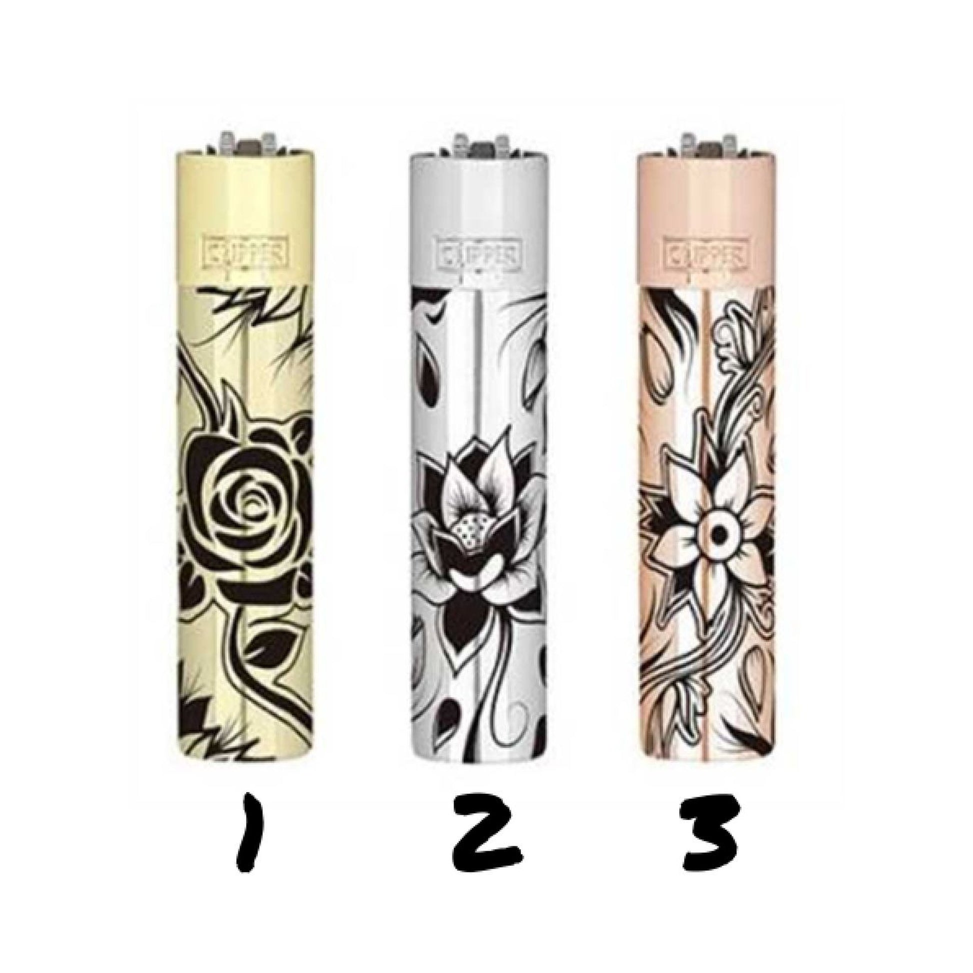 Metal Clipper Metallic Flower - briquet métallique premium avec motif floral argenté