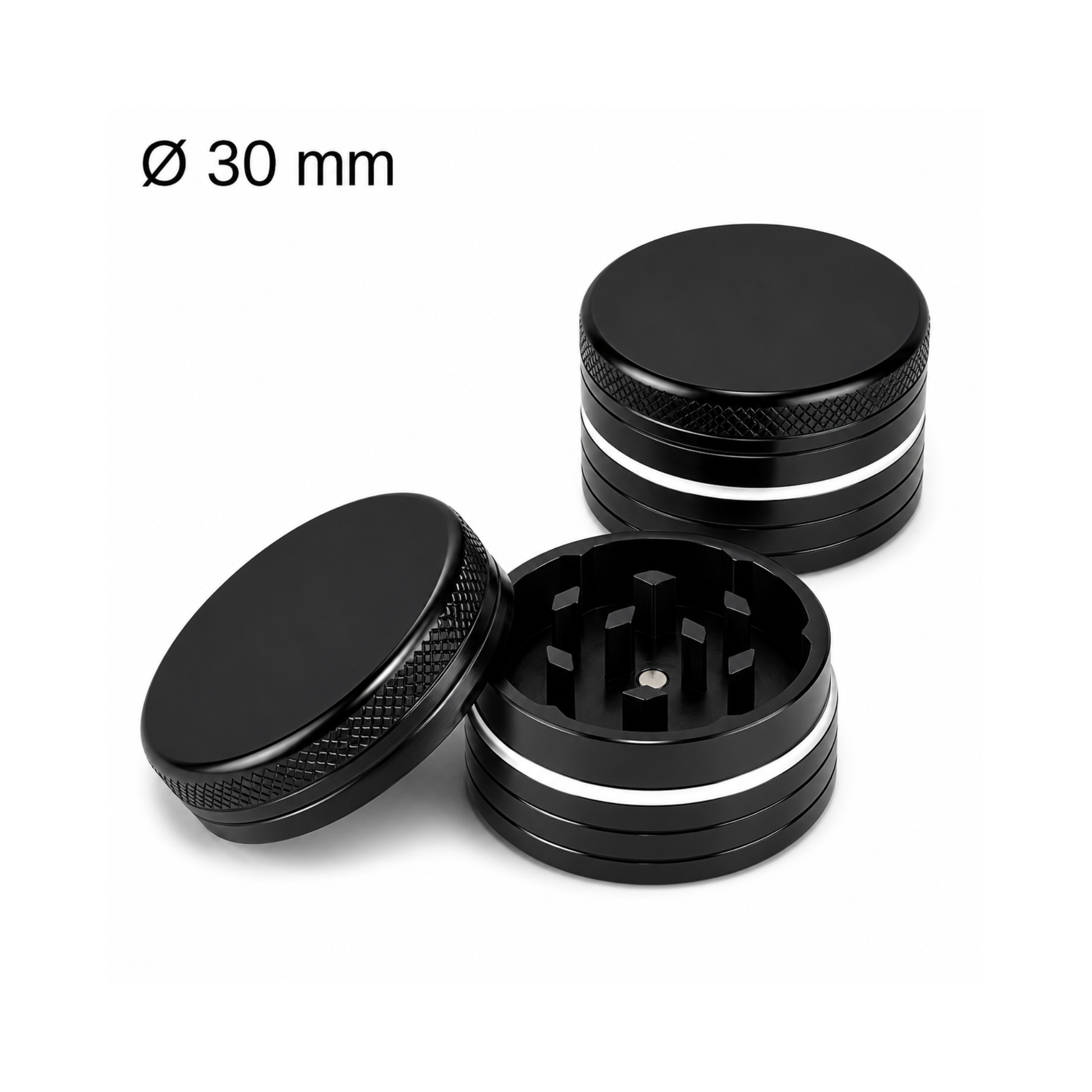 Grinder Aluminium Noir 30mm - 2 Parties | Hashtag CBD