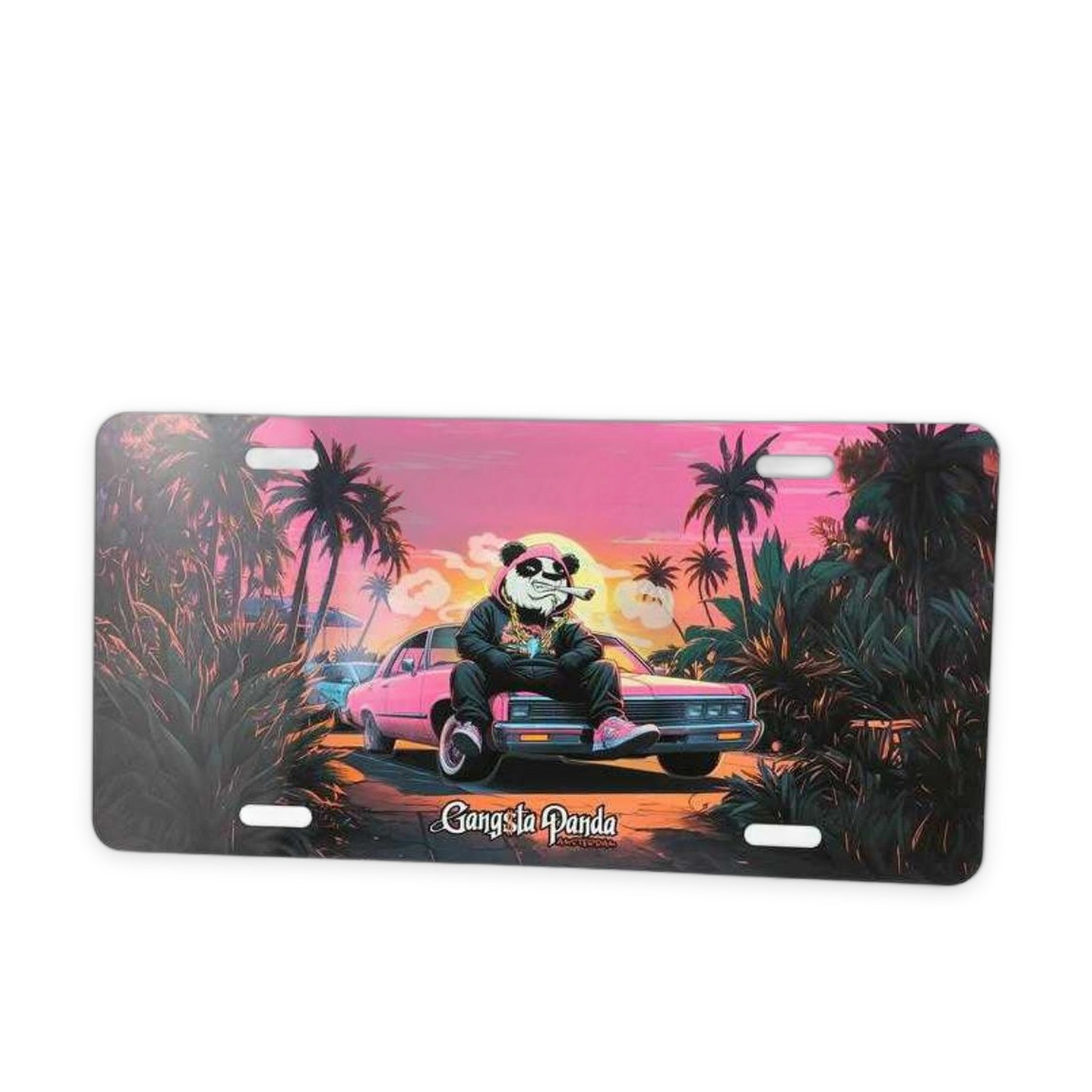 License Plate Pink Cadillac Gangsta Panda - Plaque d'immatriculation rose rétro design