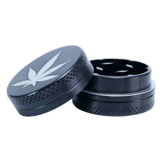 Grinder Aluminium Noir + Feuille - 20 mm - 2 parties